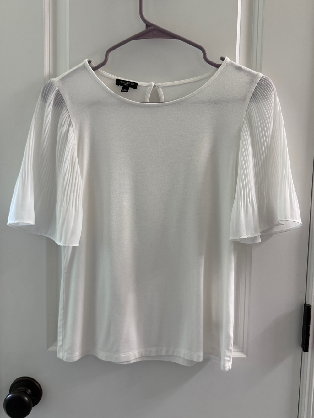Talbots White Pleated Flutter-Sleeve Blouse